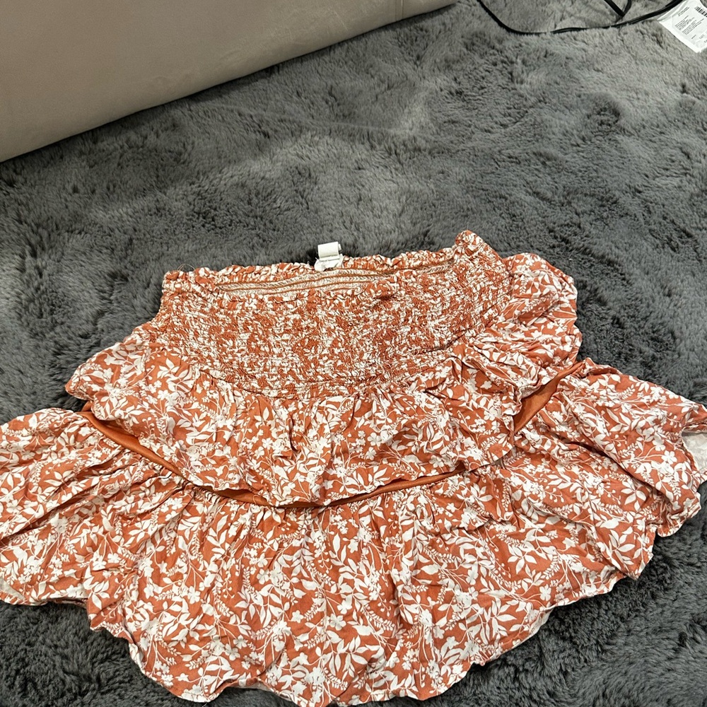 Floral Ruffle Skirt in Pink/Orange and White